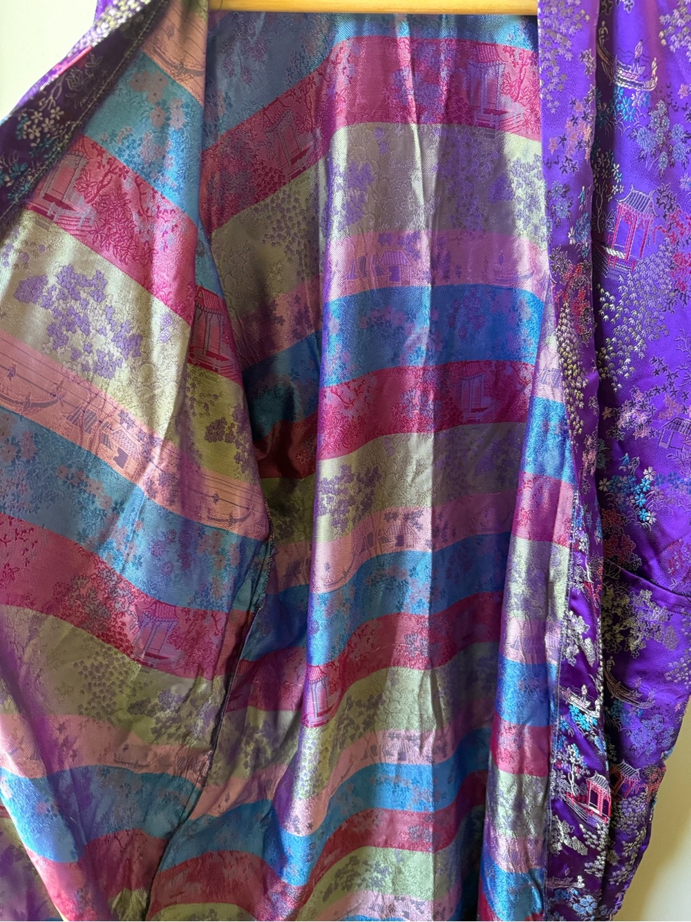 VINTAGE Jacquard Chinese Asian Kimono Robe Spa Loungewear Traditional Regal XL - Picture 6 of 7